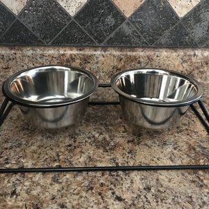 Metal Dog Bowls & Stand